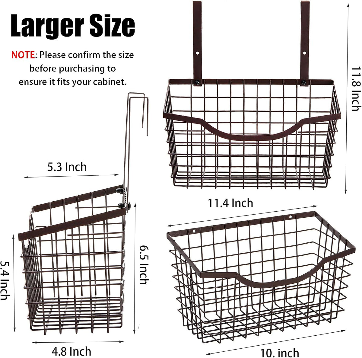 Nicunom 2 Pack Cabinet & Wall Mount Basket, Large Metal Wire Basket Wall Mount Hanging Basket Over Cabinet Door Organizer Bin Grid Storage Baskets for Home Kitchen Bathroom Pantry, Bronze