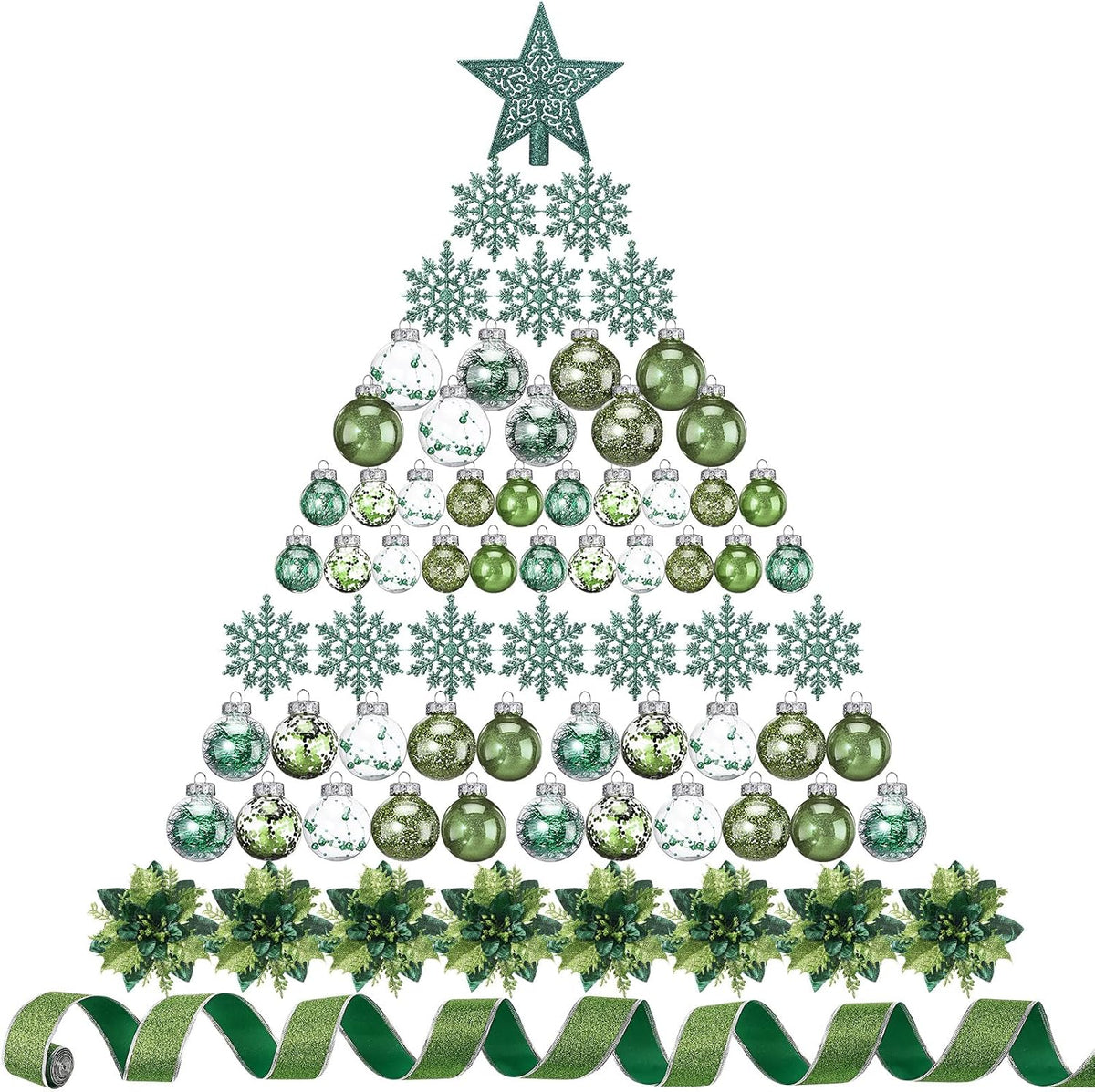 Jenaai Green 74 Pcs Christmas Ball Ornaments Tree Decorations