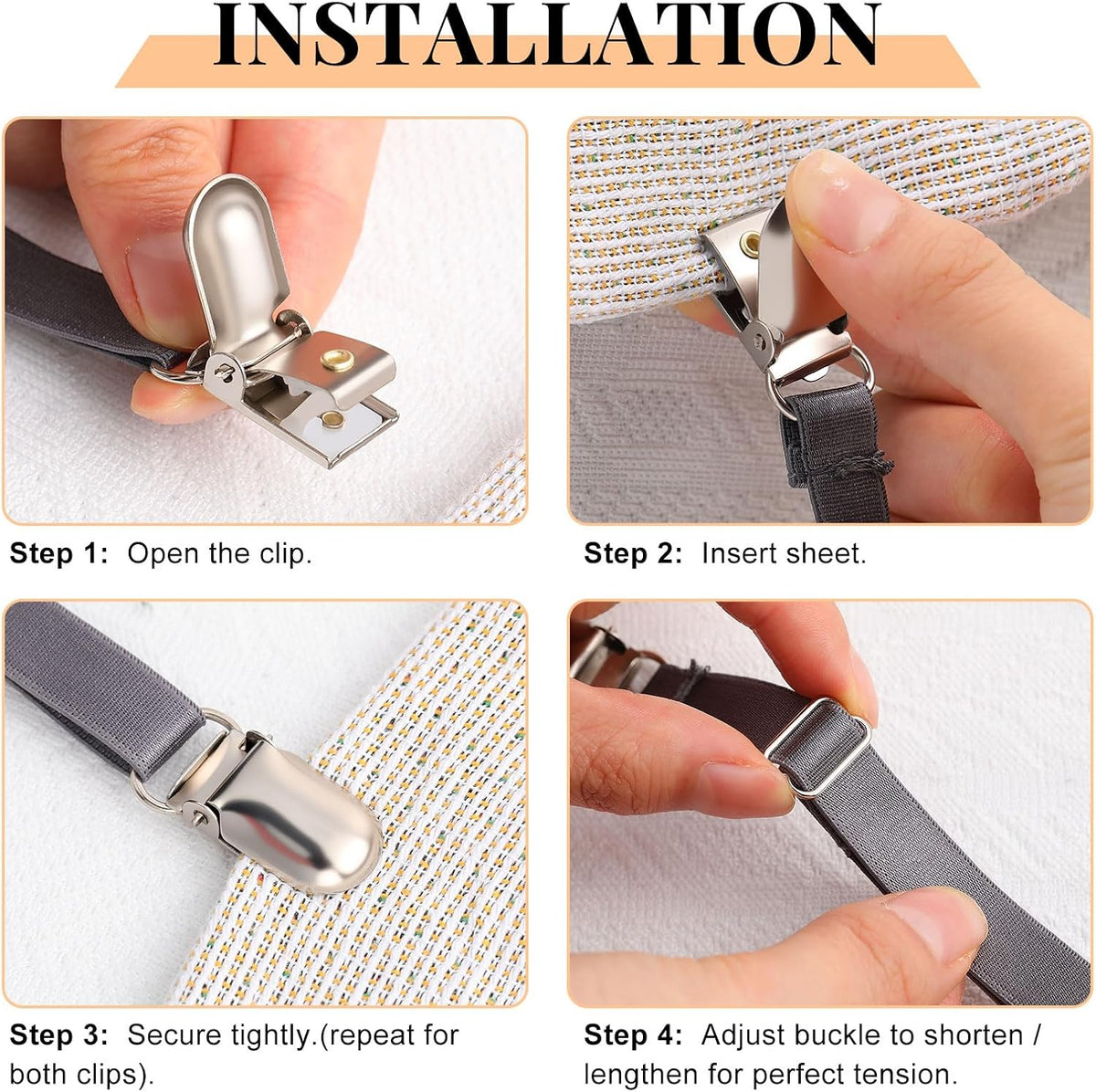 Boao 24 Pcs Bed Sheet Clips Straps Heavy Duty Adjustable Fasteners Elastic Fitted Bed Holder Mattress Corner Sheet Fasteners for Home Room Couch Supplies(Gray,8-12 Inch)