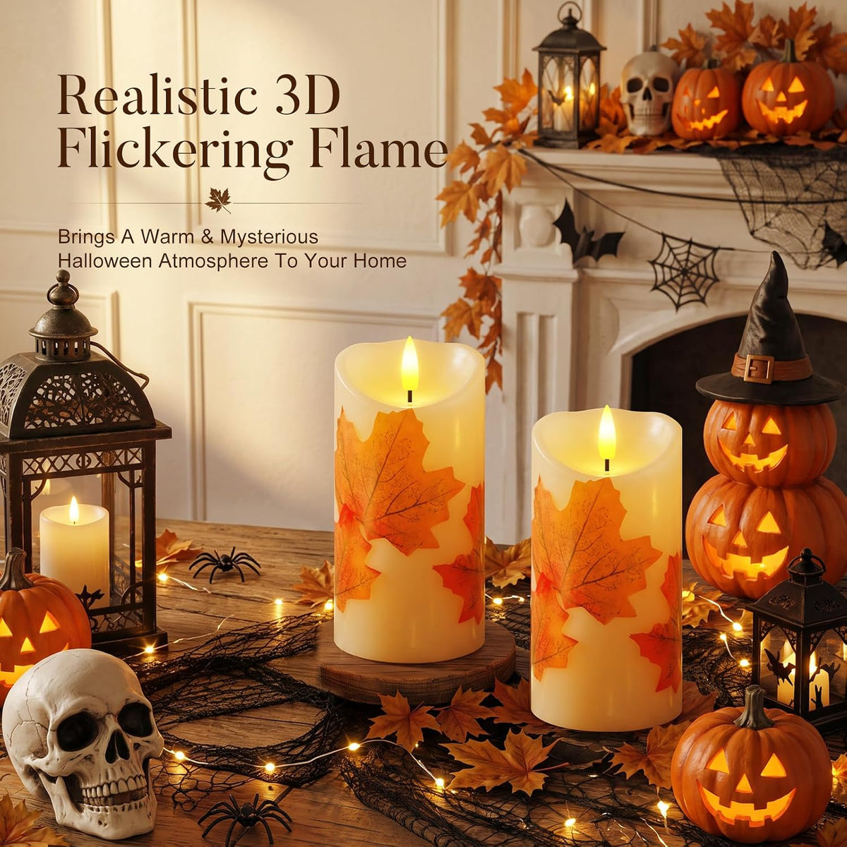 Raycare 6"x3" Maple Leaf Real Wax Flameless LED Pillar Candles with Remote