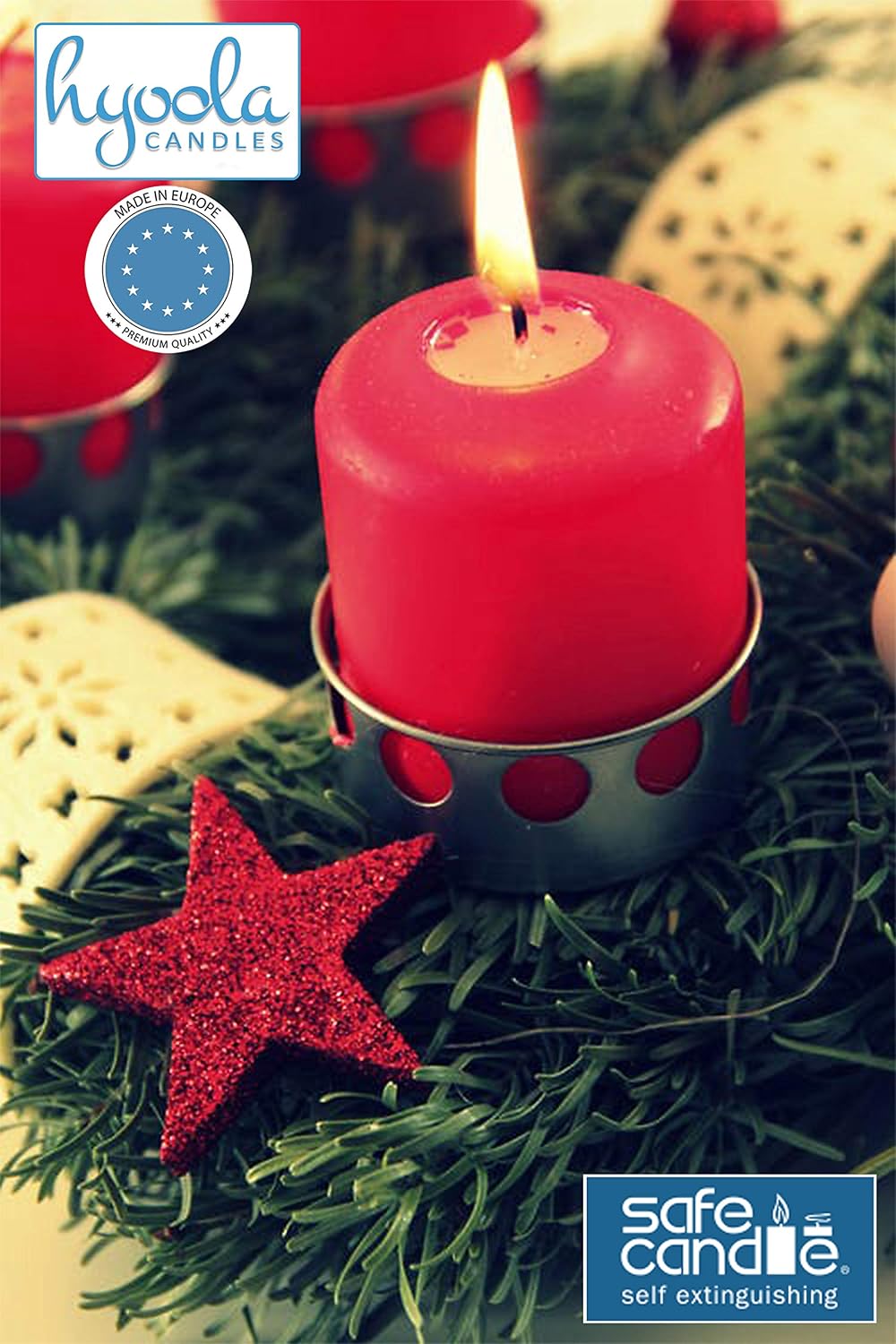 HYOOLA Red Pillar Candles 2-inch x 4-inch - 24 Pack Unscented Bulk Pillar Candles - European Made