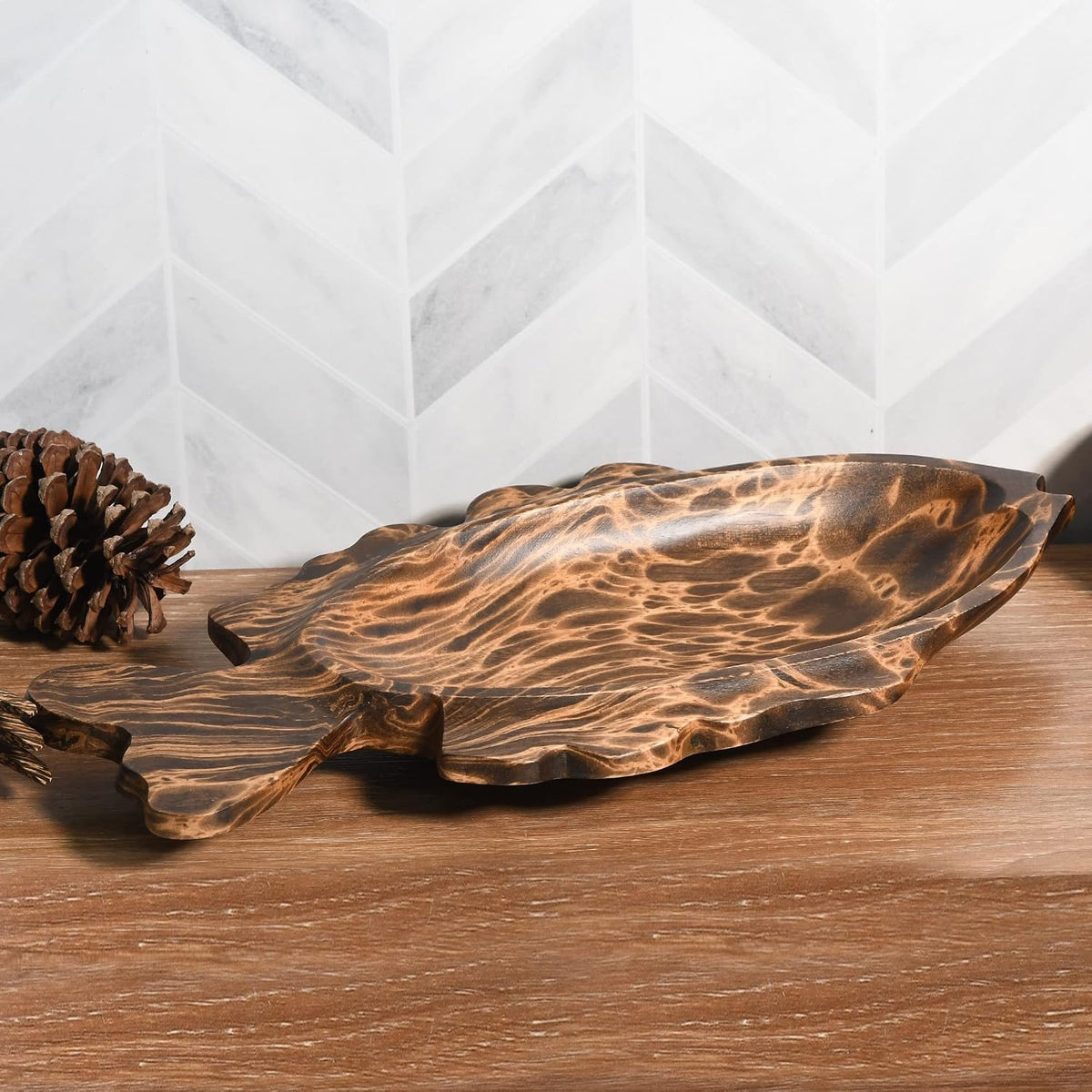 AeraVida Ocean Fish Shaped Natural Brown Mango Tree Wood Kitchen Plate Bowl | Decorative Tray Bowl for Kitchen Counter | Wooden Tray for Candy Nuts Desserts Fruits Home Décor Gifts
