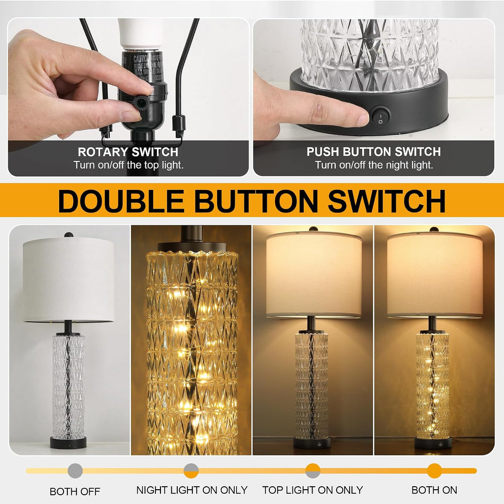 Oneach 27.75" Black Table Lamps Set of 2 with Nightlight for Living Room