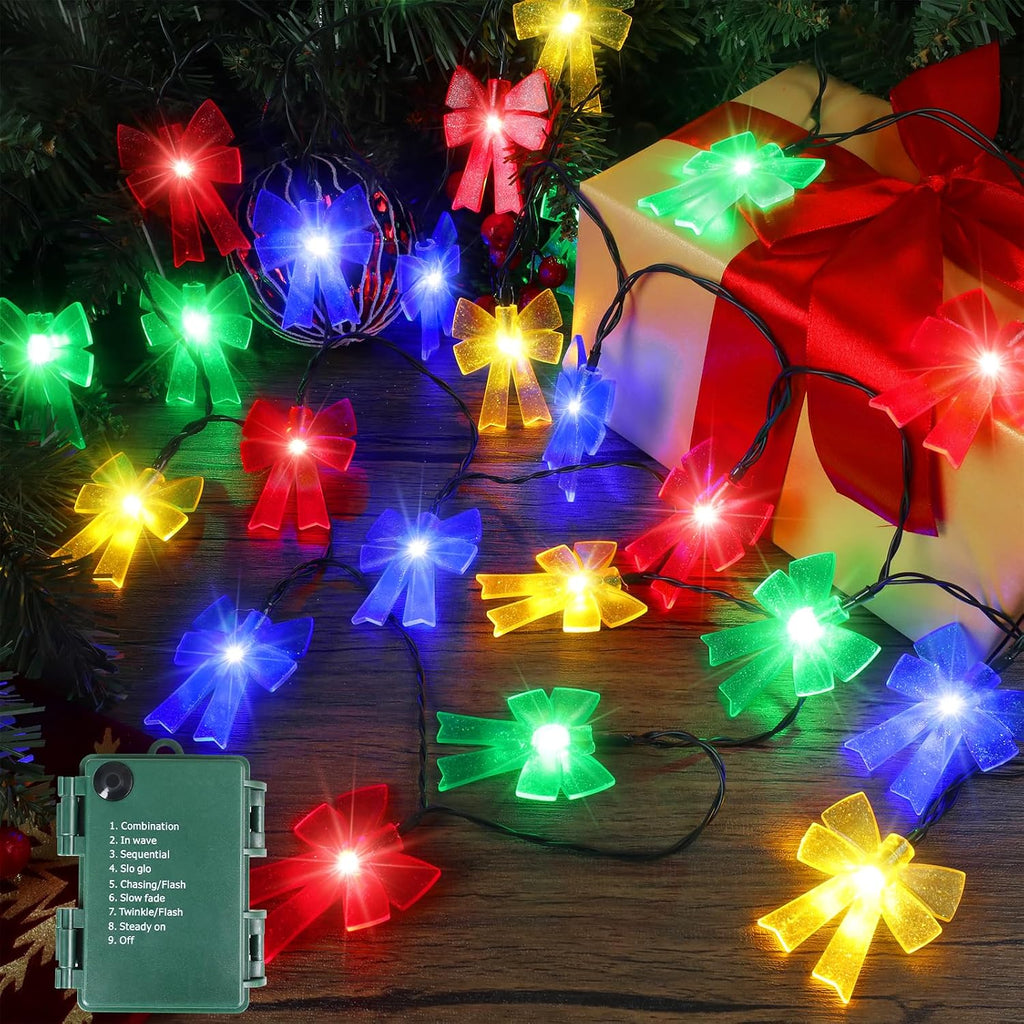 Battery Operated 15FT Christmas Bow 30LED Indoor String Lights Multicolor