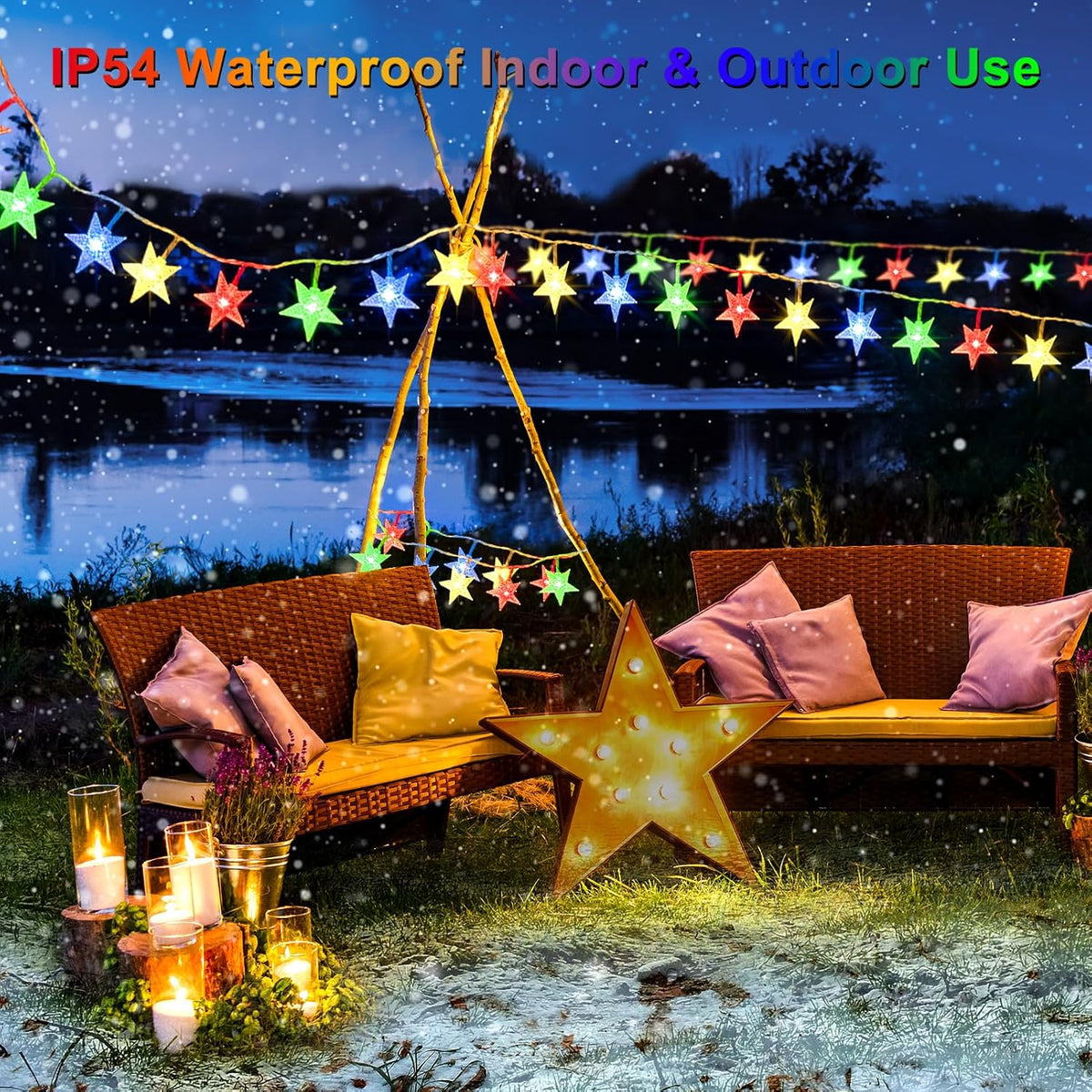 echosari 158IN Star String Lights Battery Operated Auto Timer Multicolor