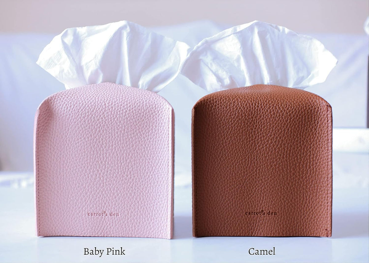 Carrot’s Den PU Leather Tissue Box Cover Holder, Decor, Baby Pink