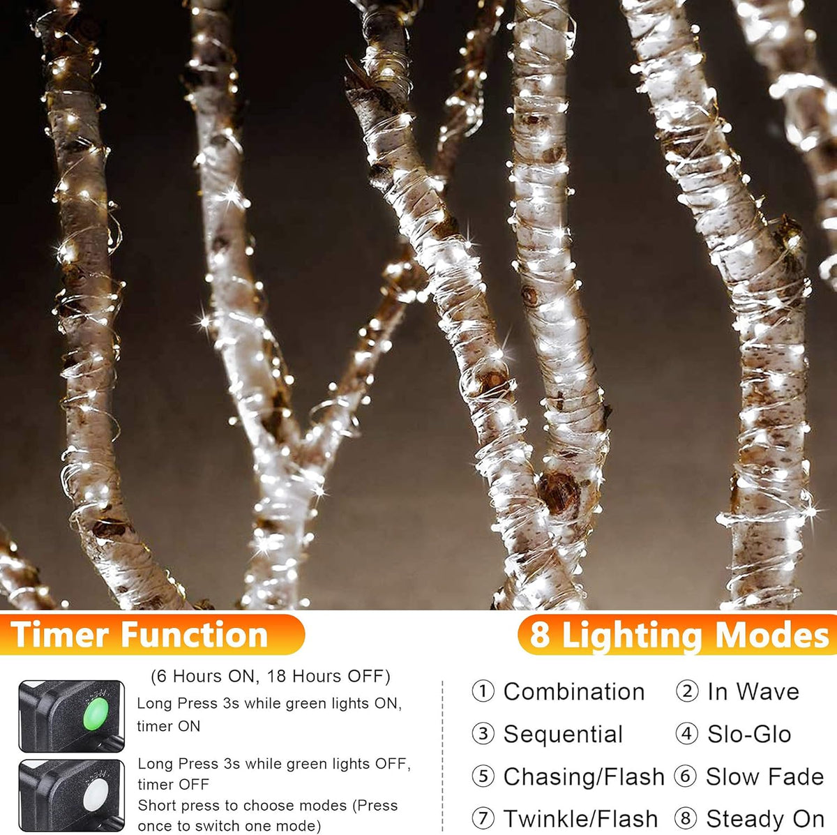 Joomer Fairy String Lights 33FT 100LED Plug in Fairy Lights Indoor, White