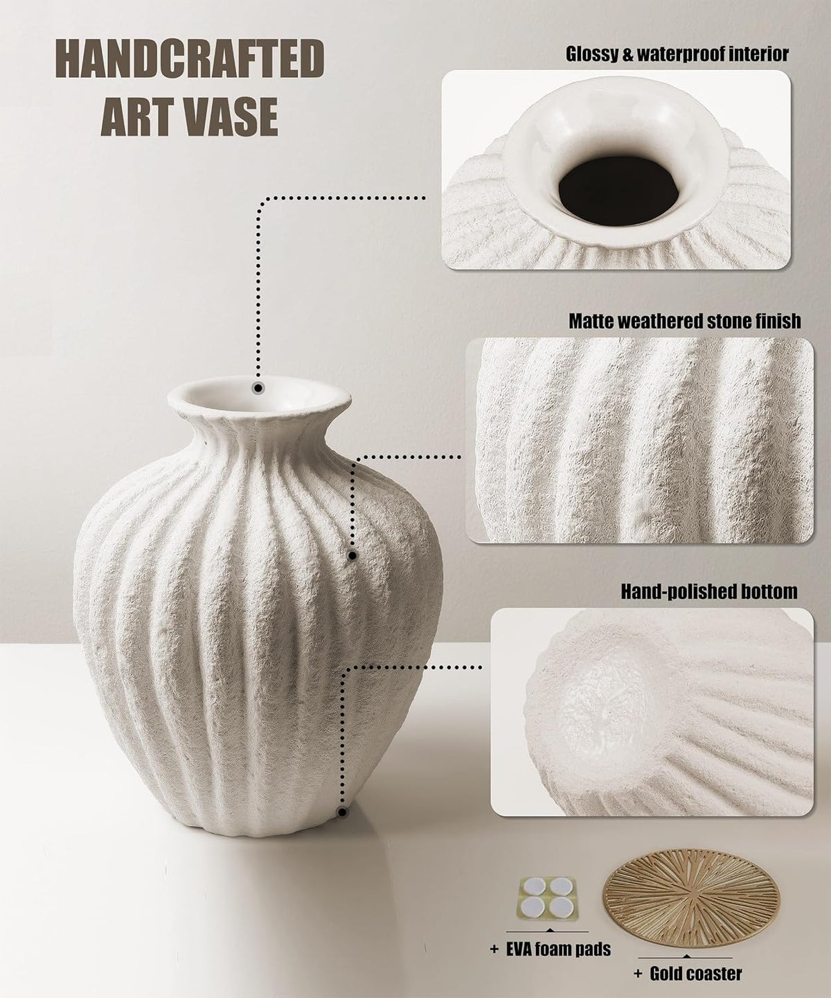 Ceramic Vase Rustic White for Farmhouse, Small Table Decorative Vase for Home Decor, Nordic for Ofice Hotel Living Room, Shelf, Tabletop Décor