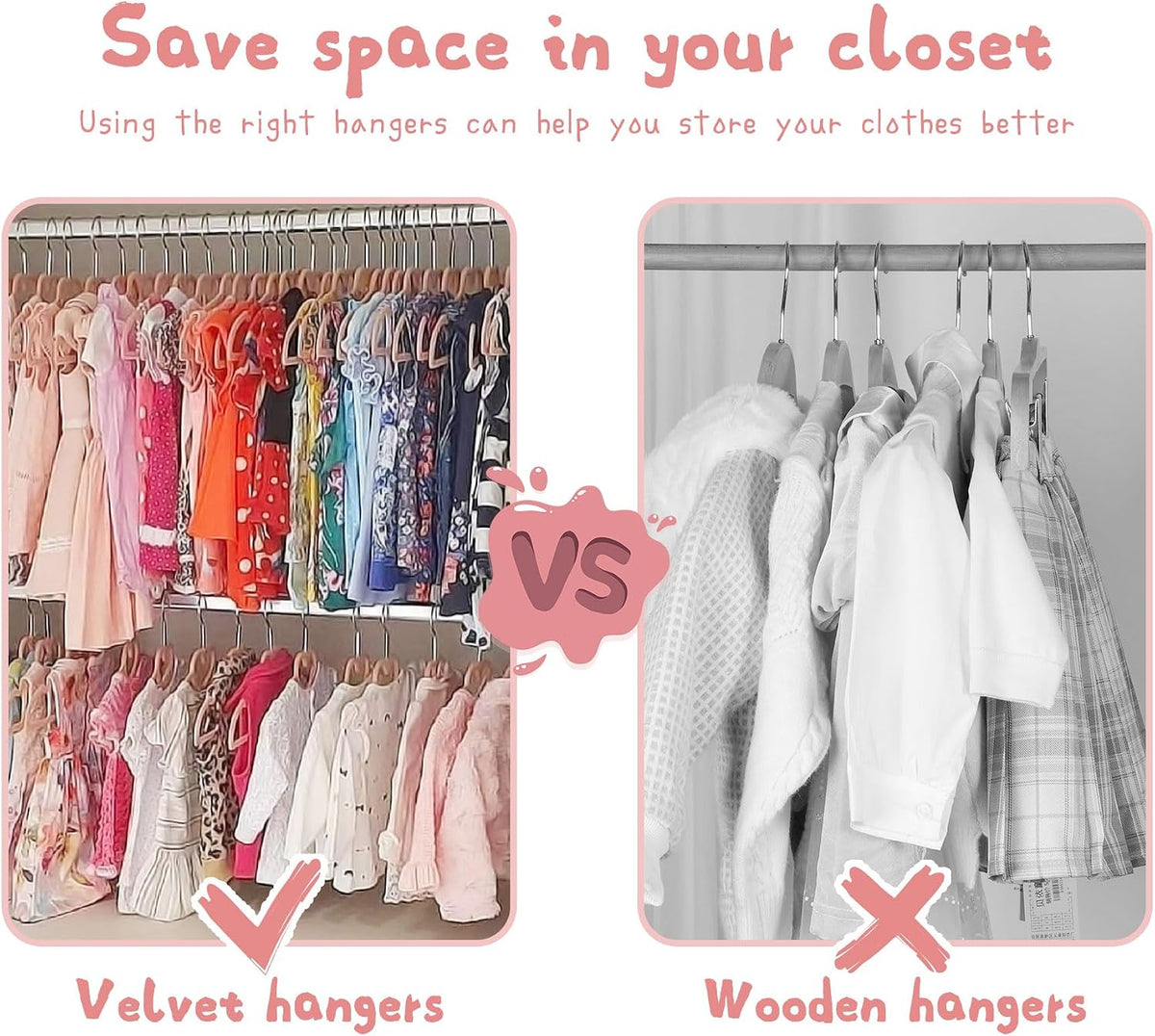 Baby Velvet Hangers, 50 Pack, Non-Slip Pink Kids Clothes Hangers, 11 Inch
