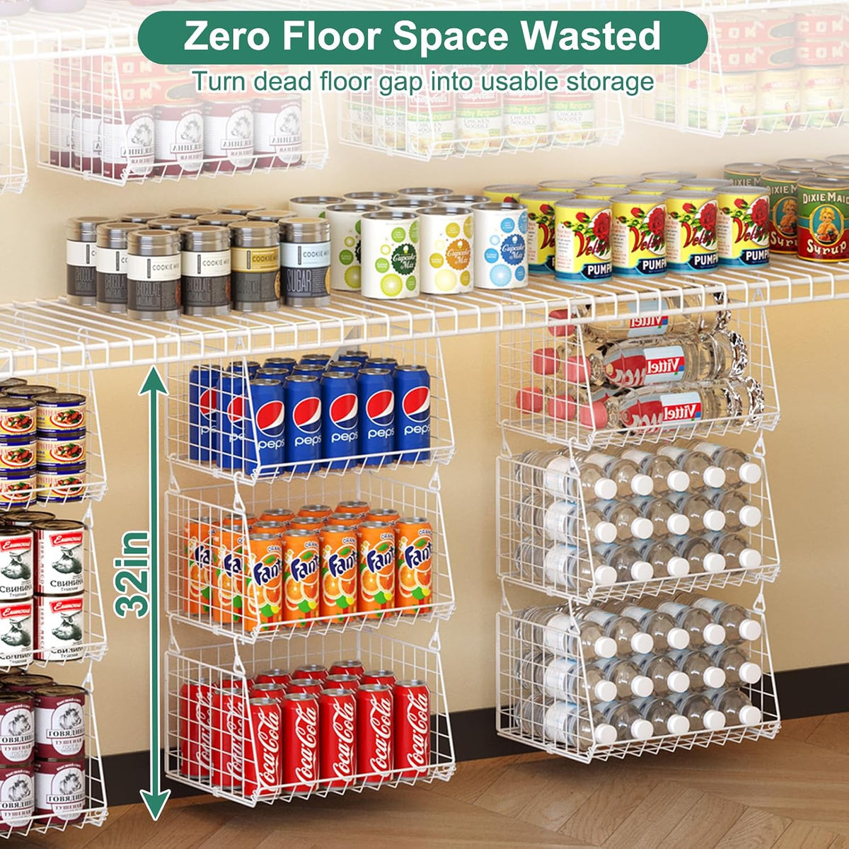 3-Pack Under Shelf Hanging Baskets Space-Saving Pantry Shelf Organizer