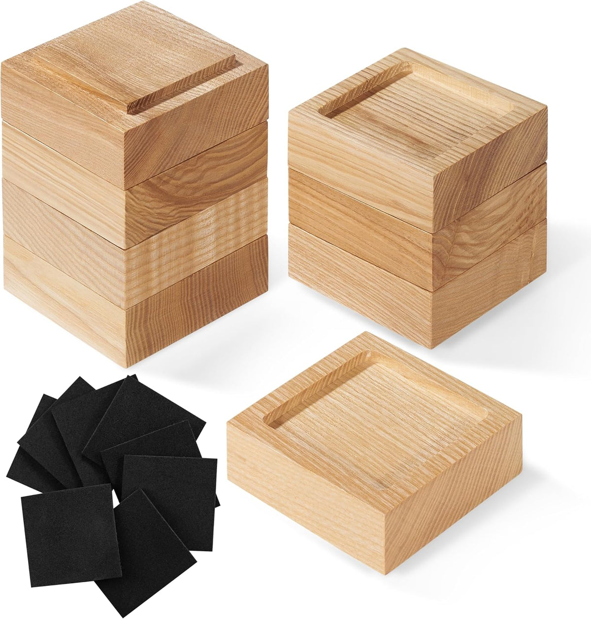 Bed Risers, Furniture Risers (Set of 8-Height 1") Can be Adjusted to 2'' 3''or 4'', Lifts Furniture Risers, Solid Natural Wood Risers, Non-Slip Recessed Hole (Square-Natural Color)