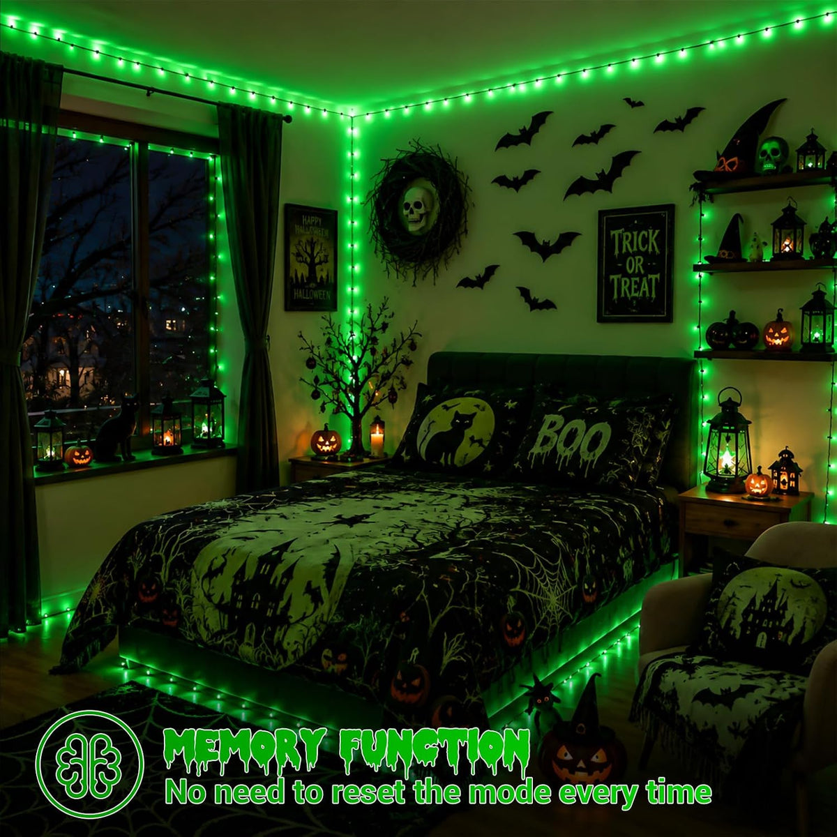 YEGUO 500 LED Green String Lights Outdoor Waterproof - 165 Ft Green Halloween Lights Indoor with 8 Modes Twinkle Christmas Tree Lights for Garden Patio Party Holiday