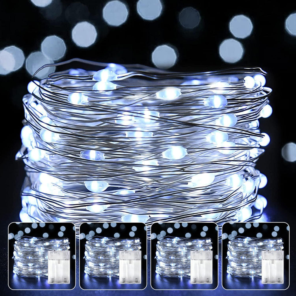 4 Pack LED Fairy Lights Battery Operated 20FT 60 LEDs Silver Wire String Lights Twinkle Lights Starry Fairy Lights for Bedroom Christmas Wedding Party Indoor Outdoor Decorations, Cool White