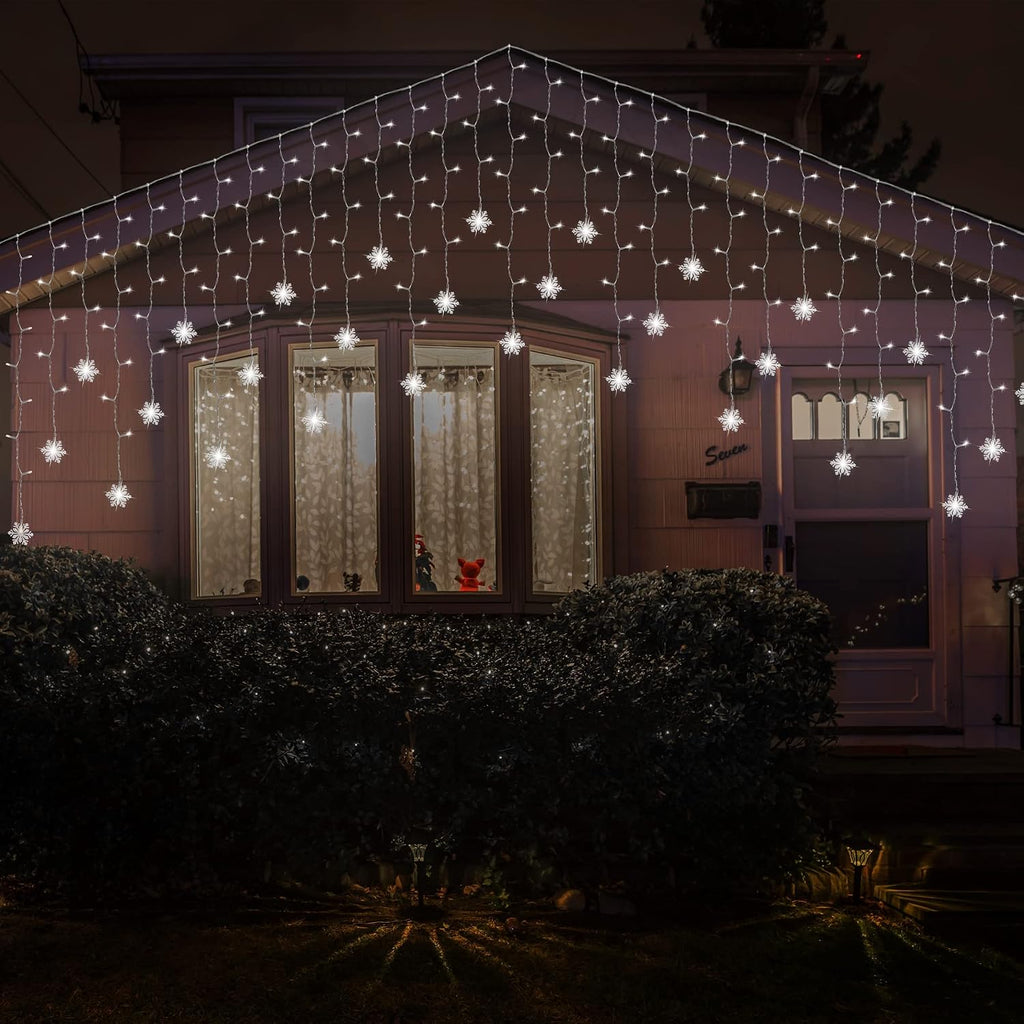 weillsnow White Icicle Lights Outdoor, 29.5 FT 360 LED Snowflake Icicle Lights with 72 Drops,Connectable Waterproof Hanging Christmas String Light for Indoor Outdoor Eaves Window Porch Decoration