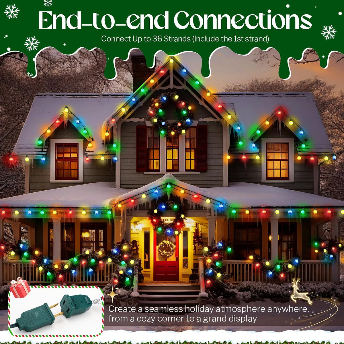 G50 Globe Christmas Lights, 29 Ft Globe Christmas Tree Lights with 20 Round LED Bulbs Green Wire Connectable String Light for Yard Patio Porch Pergola Xmas Tree Decor(Colorful)