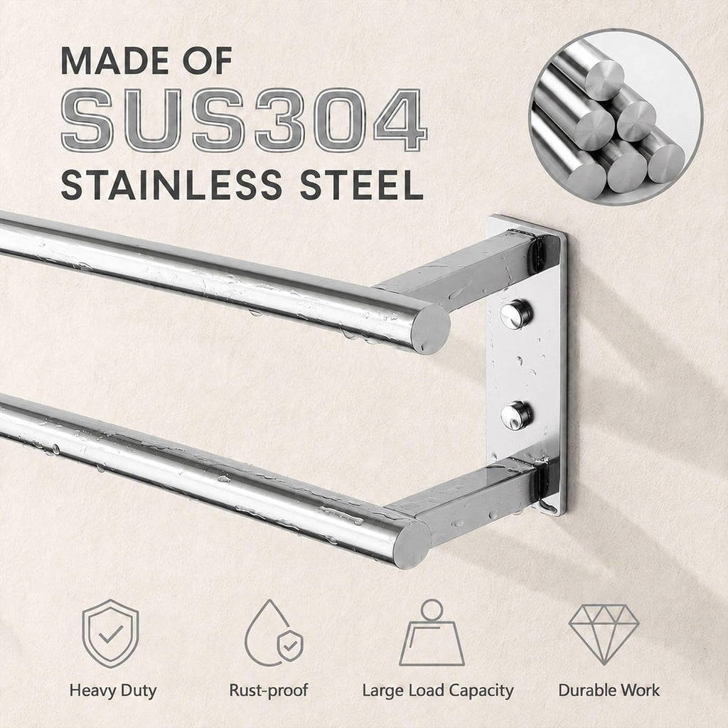 Alise 28‘’ Double Towel Bar for Bathroom Wall Mounted, Polished Chrome