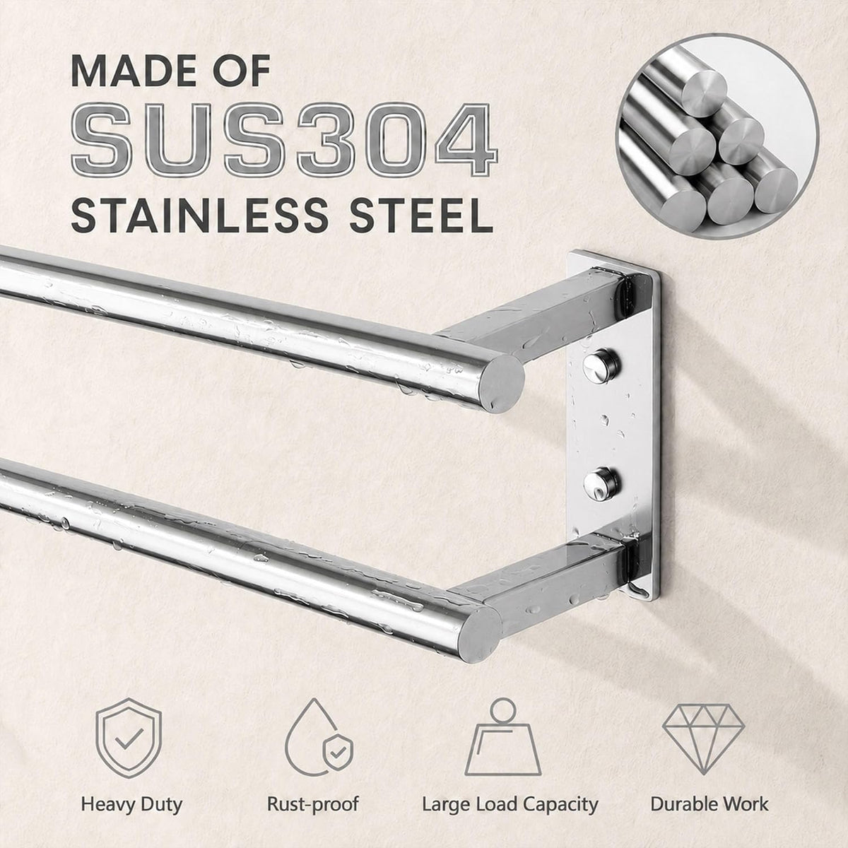 Alise 28‘’ Double Towel Bar for Bathroom Wall Mounted, Polished Chrome