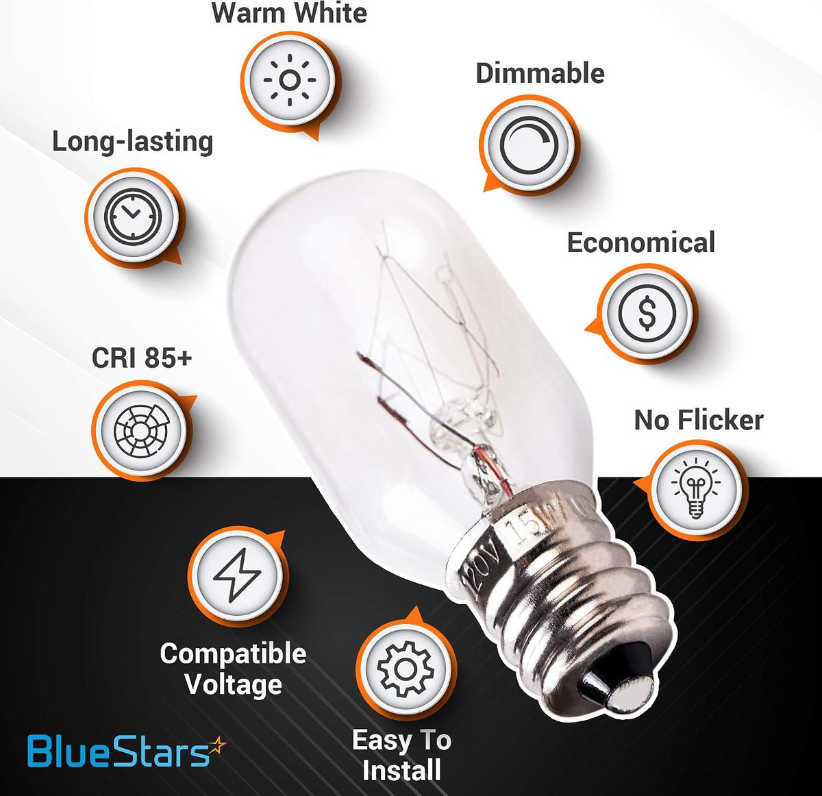 BlueStars E12 T20 15W Himalayan Salt Rock Lamp Bulb 120V 2700K Warm White