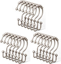 DAWNER Shower Curtain Hooks, Rust Proof Metal Easy Glide Double Rings, Stainless Steel Hangers for Bathroom Curtains, Set of 12, Brushed Nickel (Pack of 3)