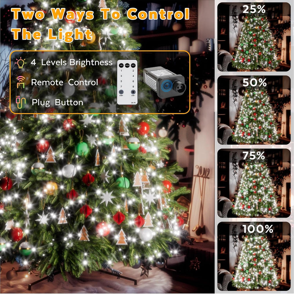 Christmas Tree Lights, 400 LED 8.2Ftx16 Line String Lights Plug in, Cascading Twinkle Lights for Xmas Tree with Timer Memory Function 8 Modes for Indoor Outdoor Wedding Party Decoration (White Light)