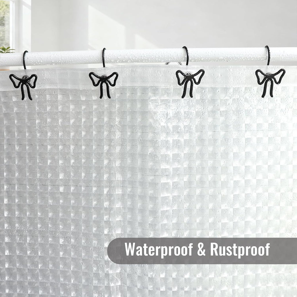 Bow Decorative Shower Curtain Hooks, Bowknot Shower Curtain Rings, Modern Bow Shower Curtain Hangers, 12PCS Shower Hooks for Shower Curtain, Home Decor, Bathroom, Bedroom, Living Room (Big-Black)