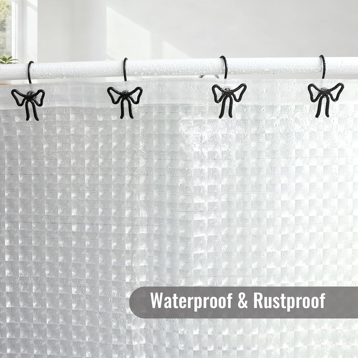 Bow Decorative Shower Curtain Hooks, Bowknot Shower Curtain Rings, Modern Bow Shower Curtain Hangers, 12PCS Shower Hooks for Shower Curtain, Home Decor, Bathroom, Bedroom, Living Room (Big-Black)