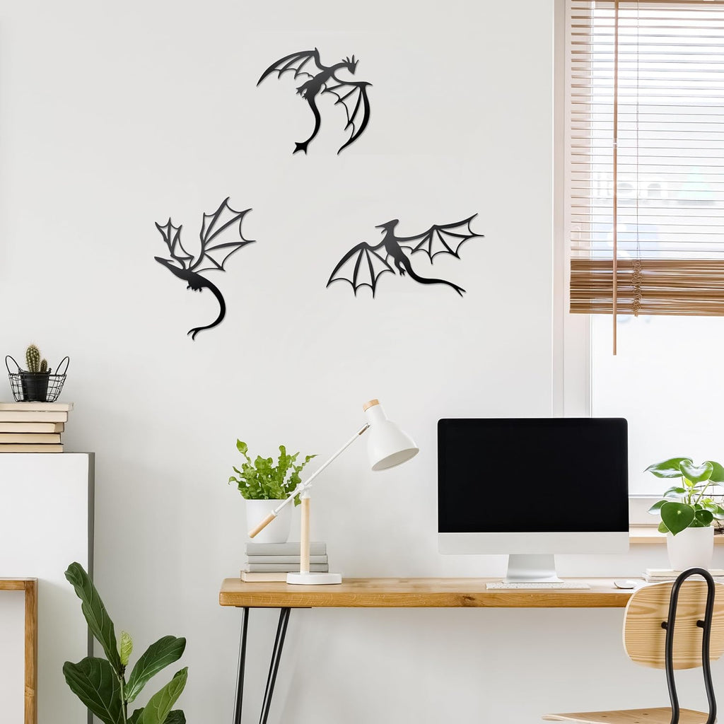 Prmstp 3 Set of Dragon Metal Wall Art, Black Dragon Wall Decor