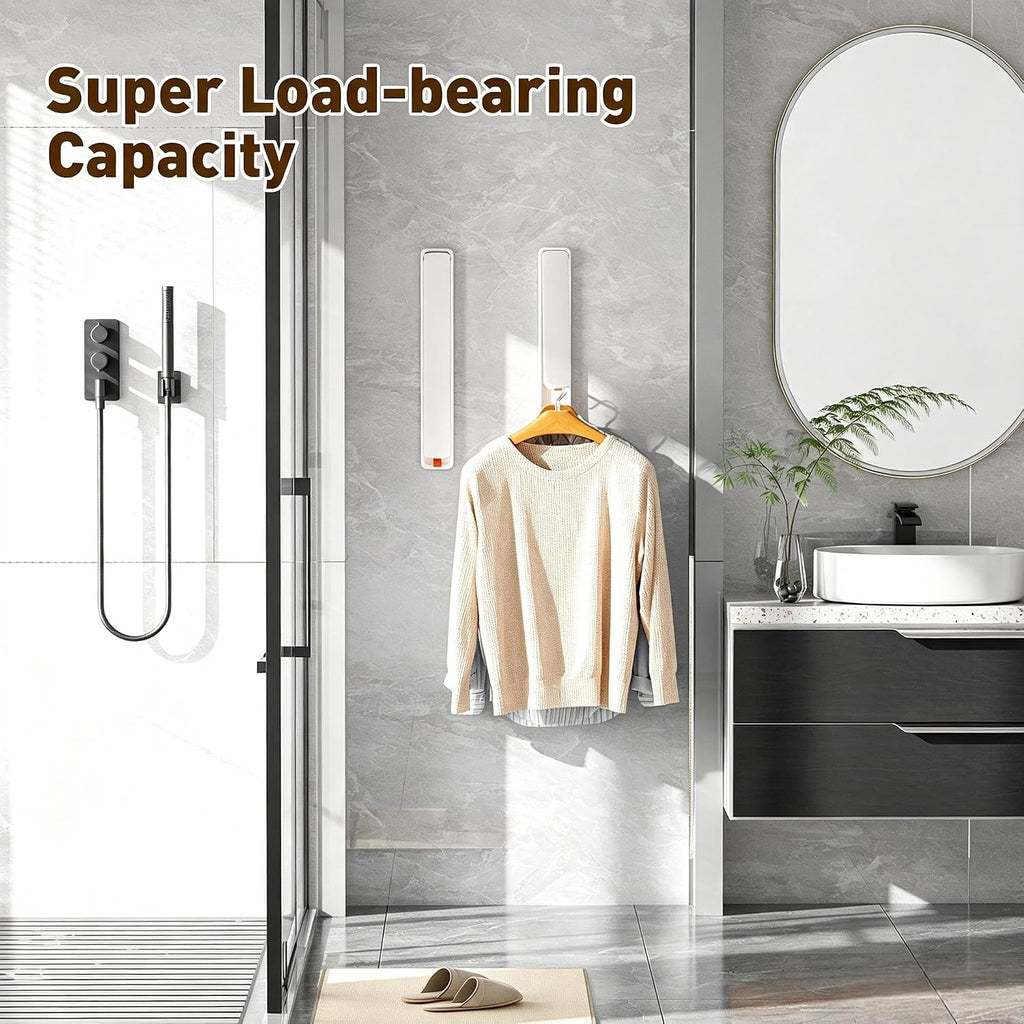 Clothes Drying Rack, Laundry Room Wall Mounted Retractable Clothes Hanger Drying Rack, Laundry Clothing Drying Rack Folding Indoor or Outdoor, Aluminium Dryer, 2pcs(White with 80cm bar)