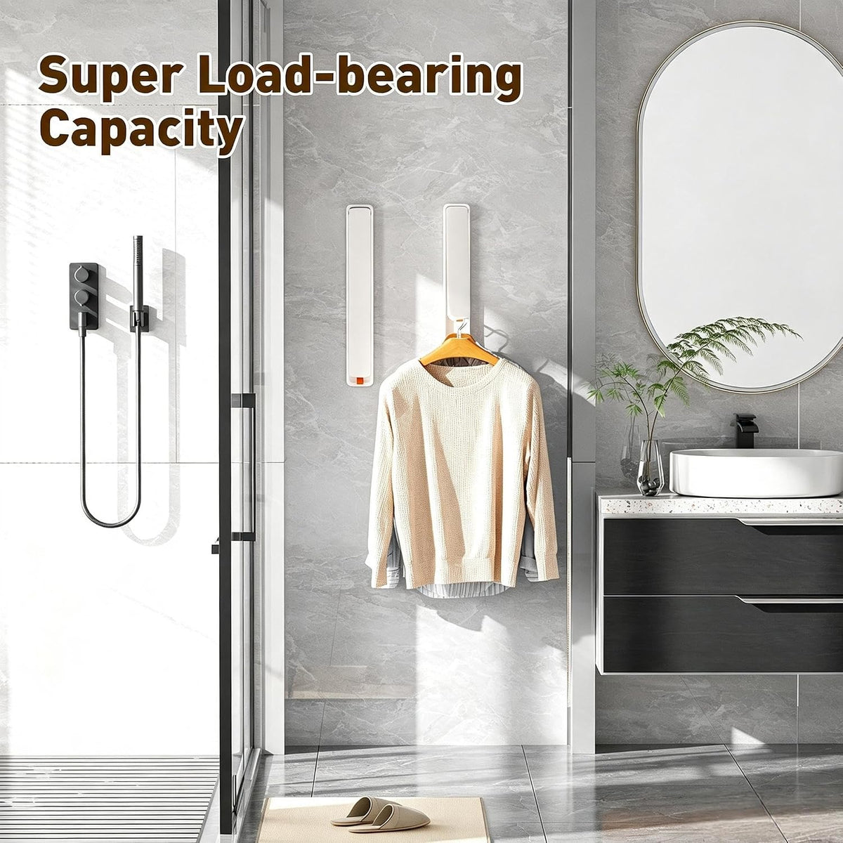 Clothes Drying Rack, Laundry Room Wall Mounted Retractable Clothes Hanger Drying Rack, Laundry Clothing Drying Rack Folding Indoor or Outdoor, Aluminium Dryer, 2pcs(White with 80cm bar)