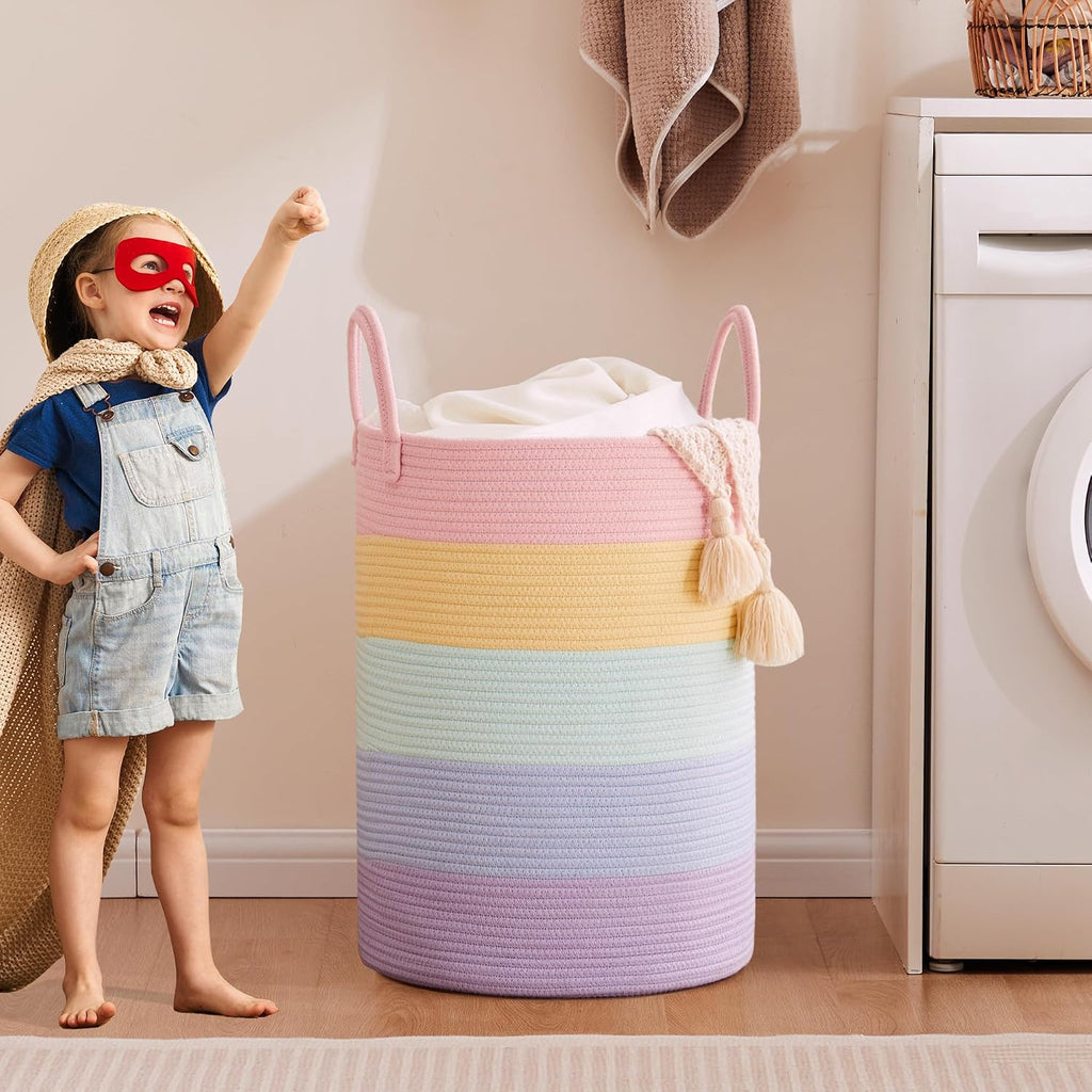 Laundry Basket Girls Kids Hamper 80L Tall Rainbow Hamper for Girls Room