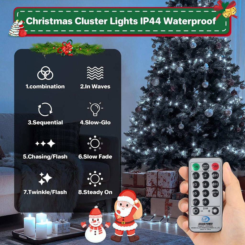 Christmas Cluster Lights Plug-in 52FT 800LEDs String Lights Indoor Outdoor