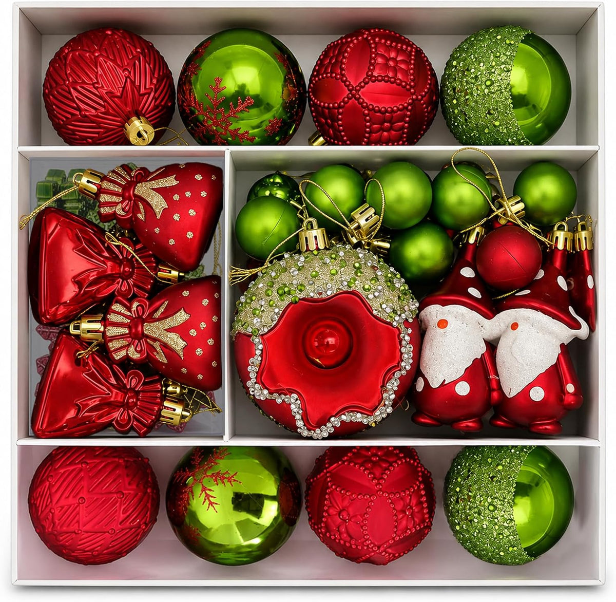 60 Pcs Red & Green Christmas Ornaments Set for Christmas Tree Decorations