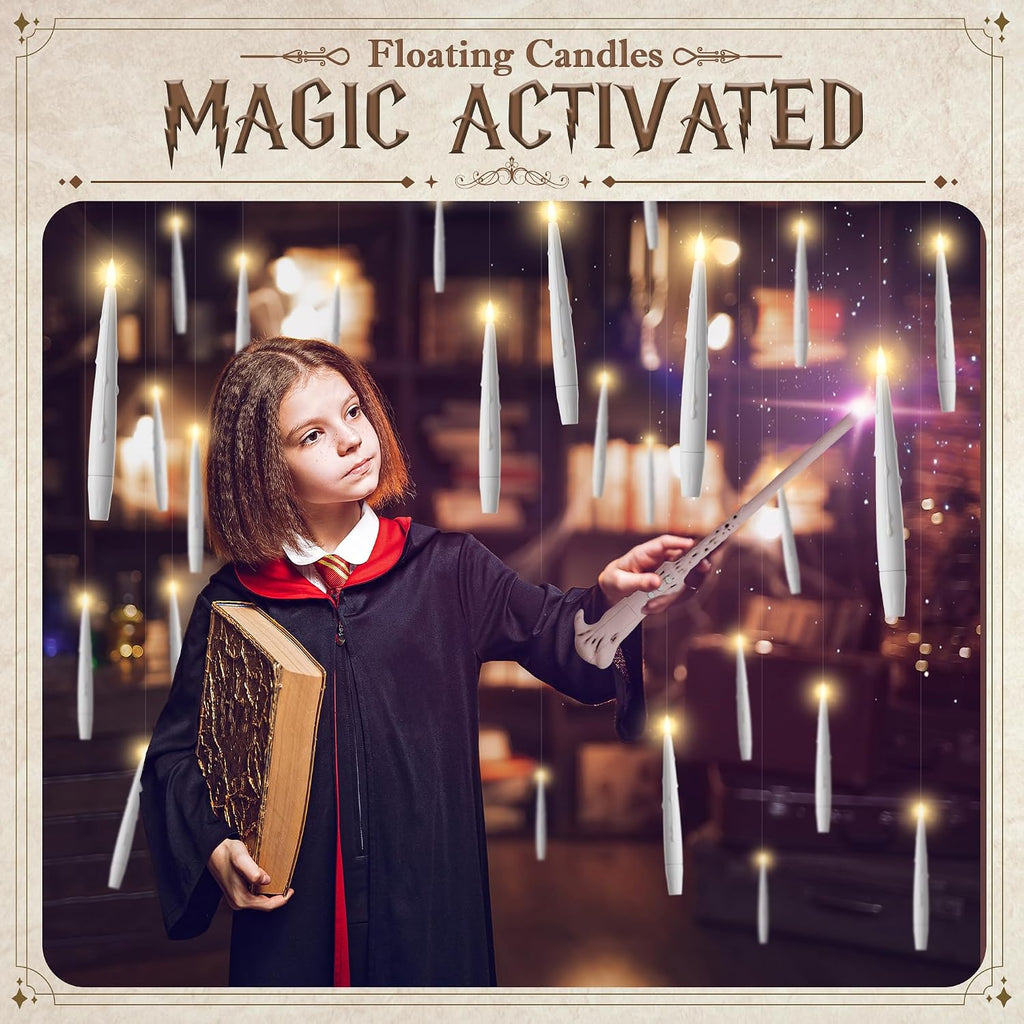 JOIONE Floating Candles with Wand, 12Pcs White Hanging Candle for Halloween