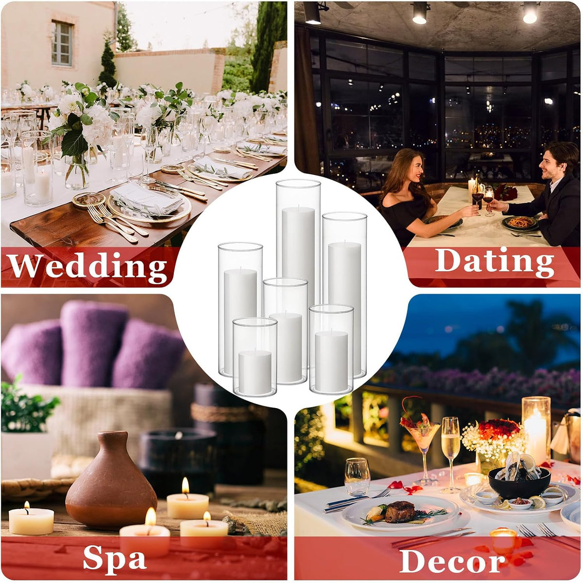 Shihanee 6 Glass Cylinder Vase Pillar Candle,White,Set of 6