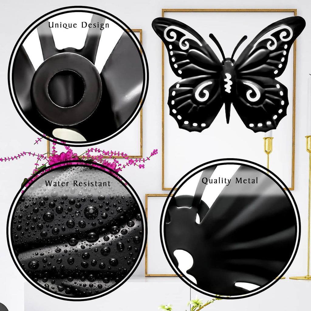 Moxweyeni 5 Pcs Butterfly Metal Wall Decor Black Butterfly Metal Wall Art Hanging Decor 3D Boho Butterflies Decoration Modern Farmhouse Rustic Walls Hanging for Bedroom Room Kitchen Indoor Outdoor