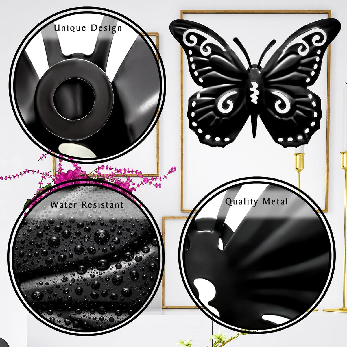 Moxweyeni 5 Pcs Butterfly Metal Wall Decor Black Butterfly Metal Wall Art Hanging Decor 3D Boho Butterflies Decoration Modern Farmhouse Rustic Walls Hanging for Bedroom Room Kitchen Indoor Outdoor