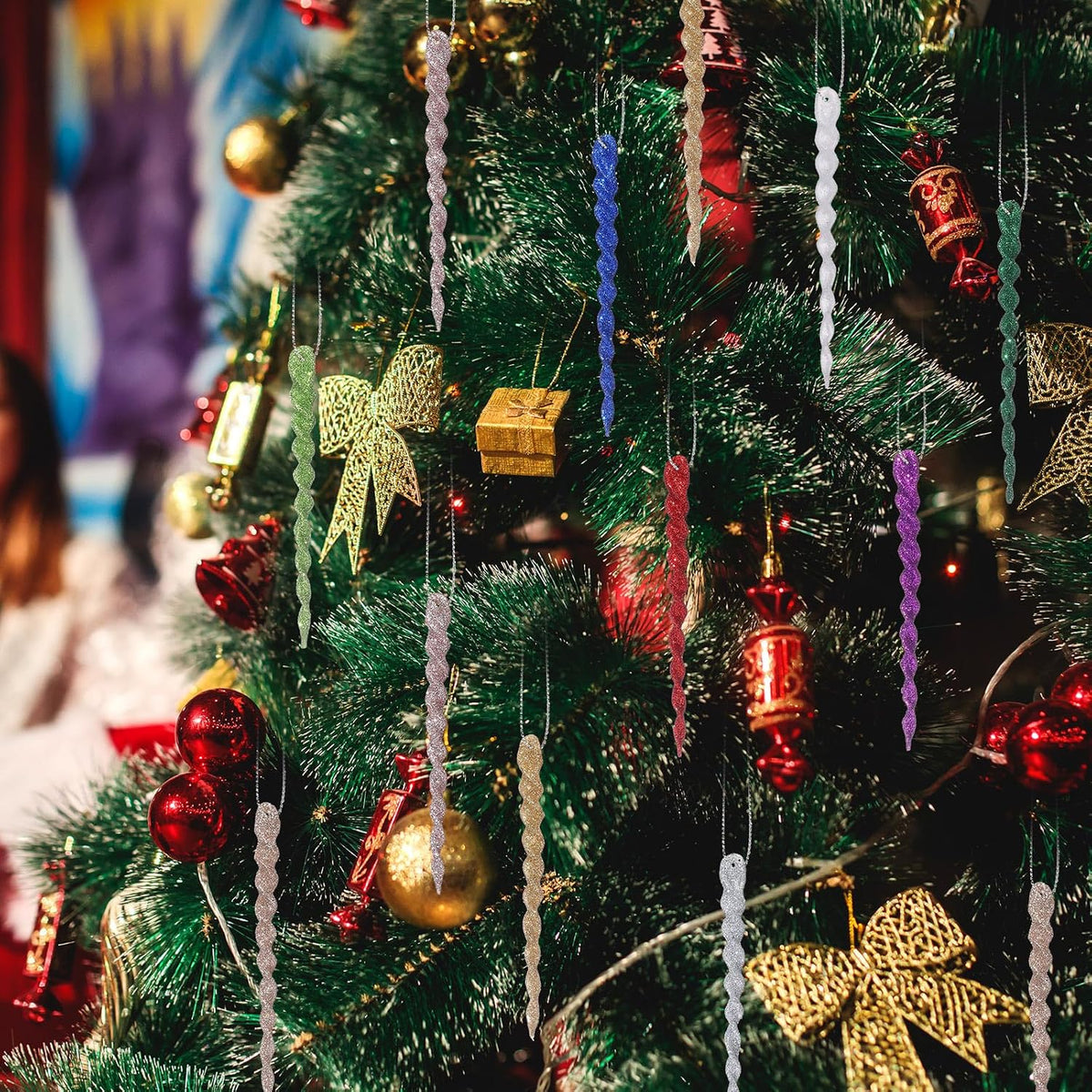Boao 30 Pcs Christmas Plastic Icicle, Multicolor, 5.12 Inch