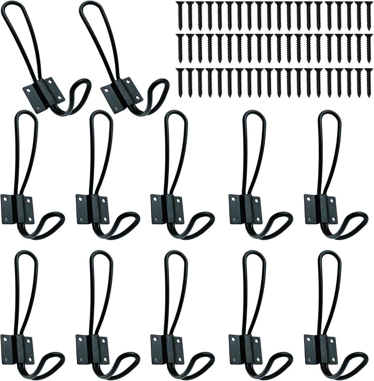 Hajoyful Rustic Entryway Hooks-12 Pack Farmhouse Hooks with Metal Screws Included, Black Decorative Wall Mounted Rustic Coat Hooks Rack, Double Vintage Organizer Hanging Wire Hook Clothes Hanger