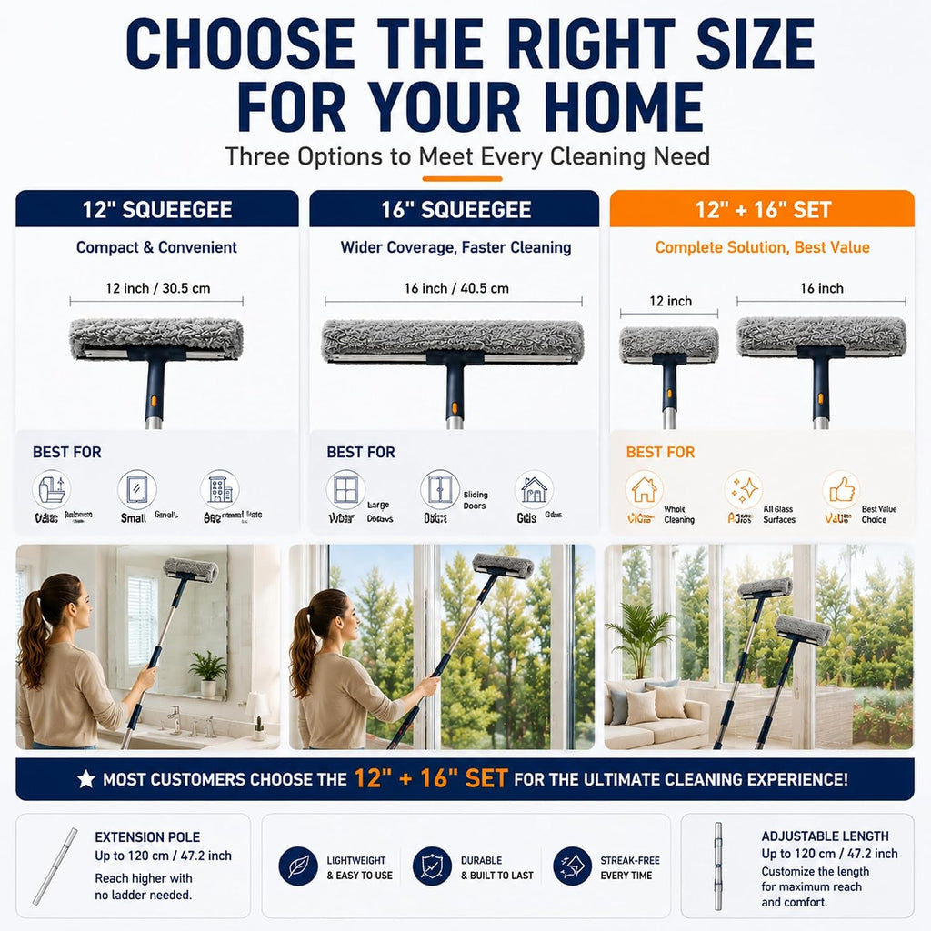 Window Squeegee Kit with Pole and Scrubber, (16" Kit)