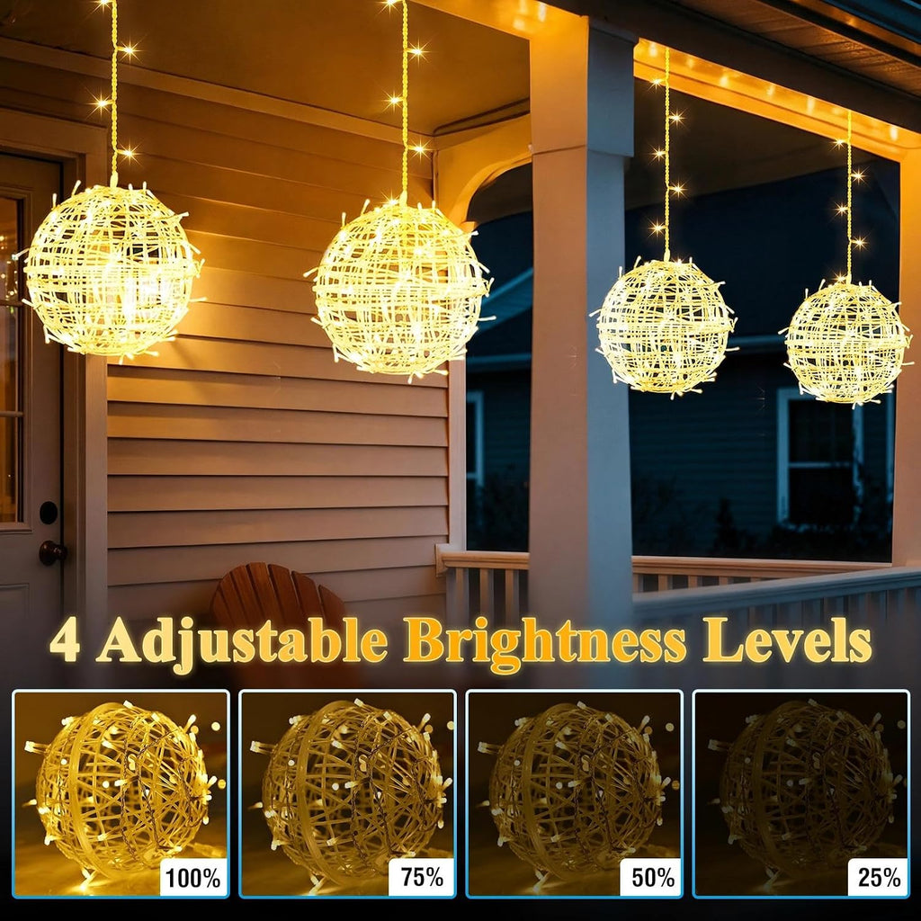 4Pack 11.9" Christmas Light Ball Outdoor, Warm White & Multicolor