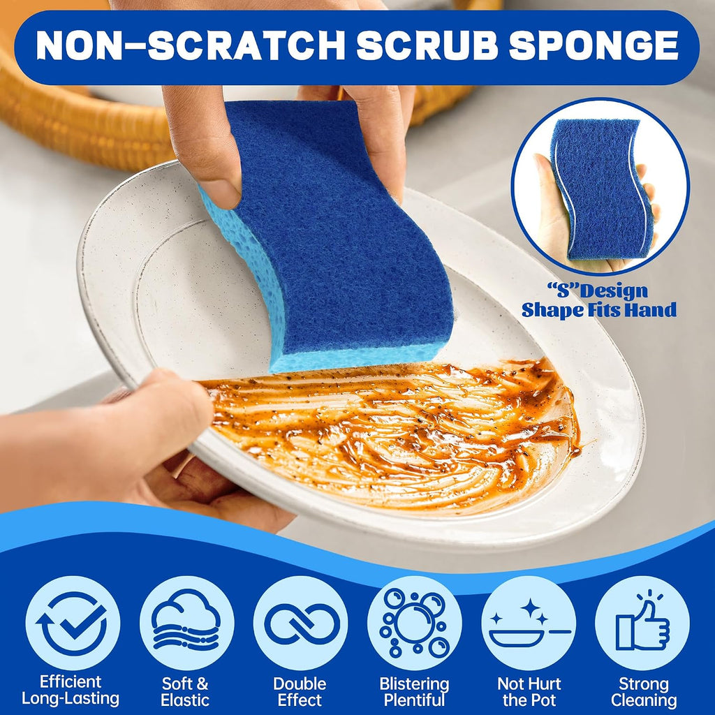 Non Scratch Scrub Sponge-12 Count, Sponges for Dishes, Blue