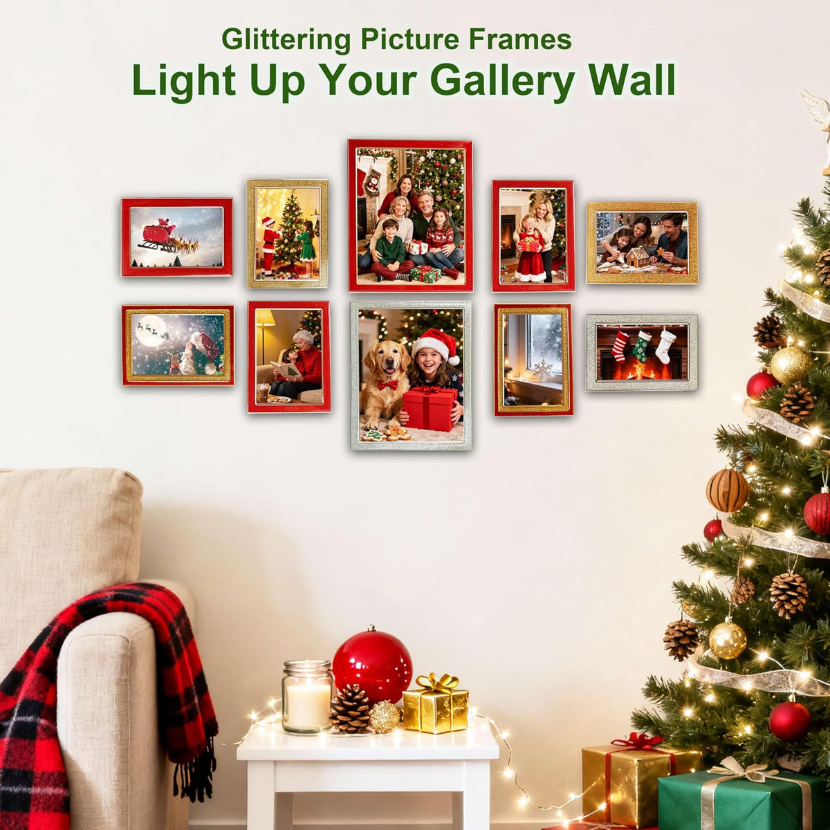 Enamel Picture Frames 8x10, 8 by 10 Red Glittering Photo Frame with Real Glass & Velvet Back, Sparkling Metal frame for Tabletop or Wall, Amazing Weddings Graduation Gift & Wall Art Decor
