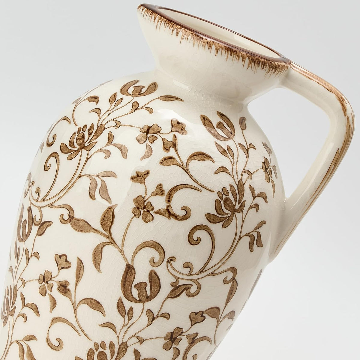 8.9 Inch Vintage Brown Chinoiserie Floral Vase, Antique Rustic Ceramic Vase for Home Decor, Living Room, Bookshelf, Office, Entryway, Garden, Chinoiserie Decor, Tuscan Decor