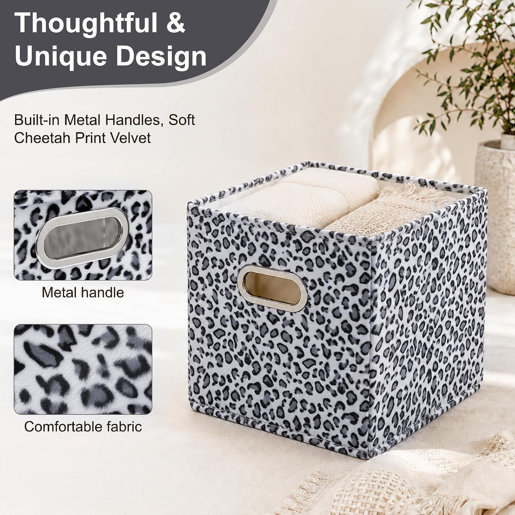 ANMINY Leopard Cheetah Print Storage Cubes Bins with Lids, 11Inch 8PCS