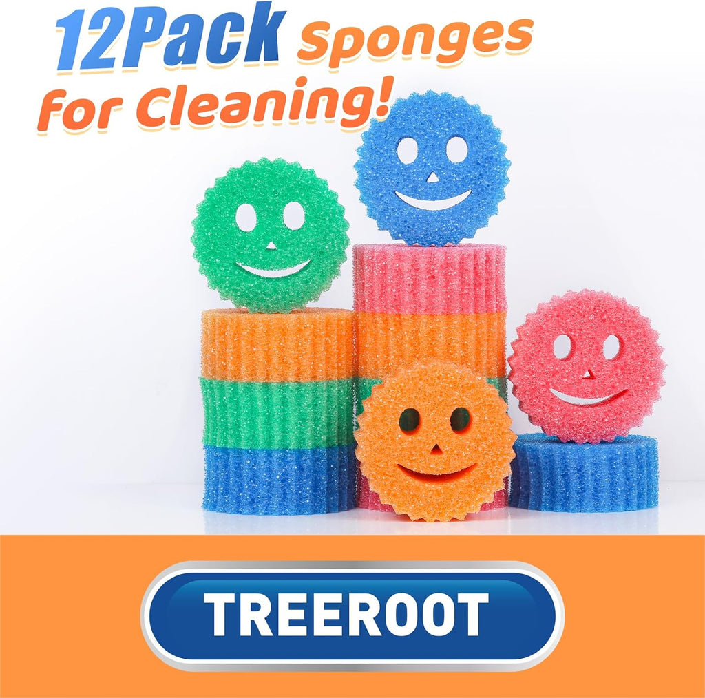 Treeroot 12 Pack Colorful Smile Scrub Sponges, Temperature Controlled