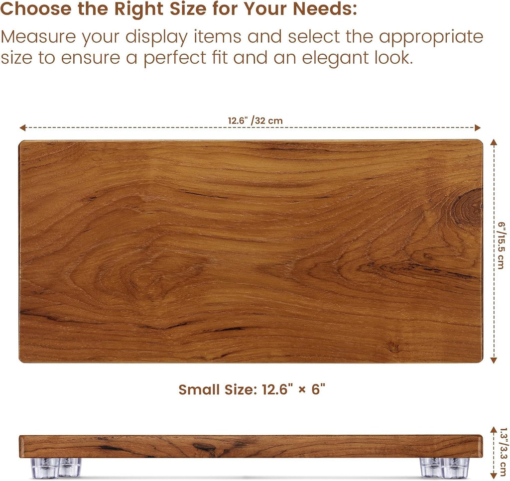 Solid Teak Wood Riser Tray, 12.6x6 inch Whole-Piece Teak Pedestal Stand, Vintage Rustic Bathroom Soap Dish Holder for Vanity Counter Sink, Candle Plant Essential Oil and Yacht Display, Brown L2