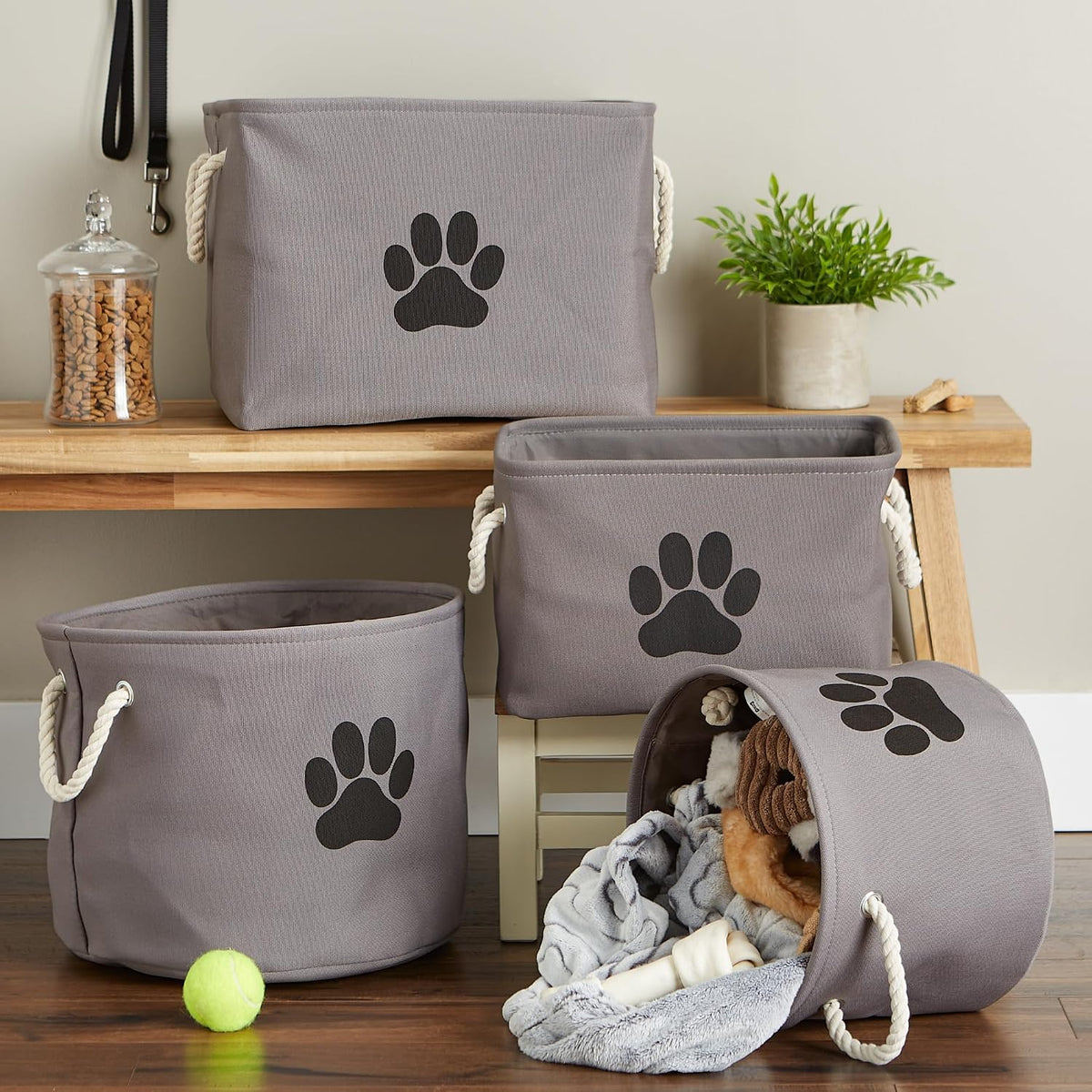 Bone Dry Dog Toy Basket, Round Gray Medium, Collapsible