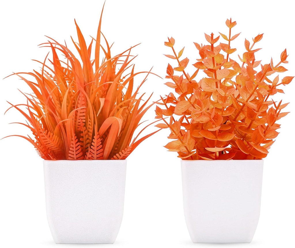 Der Rose 2 Pack Fake Plants Orange Mini Plants for Fall Home Decor
