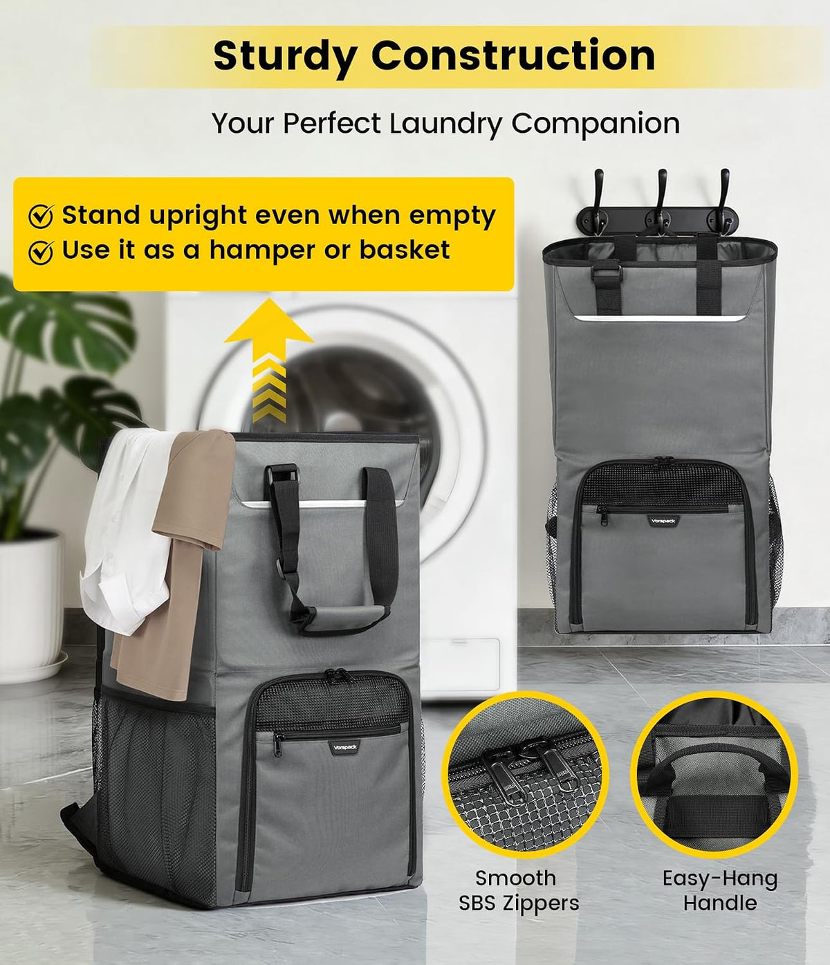 Vorspack Laundry Backpack for College Students, 2 in 1 Laundry Bag, Grey