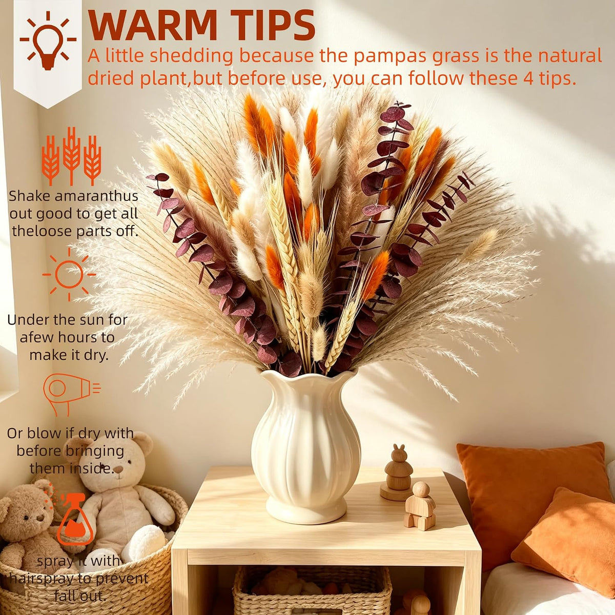 530/450Pcs Dried Pampas Grass Set for Dry Flower Home Decor (450Pcs Fall)